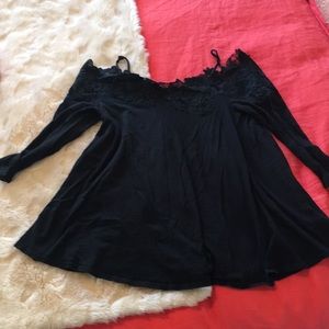 Anthropologie Off the shoulder black floral top